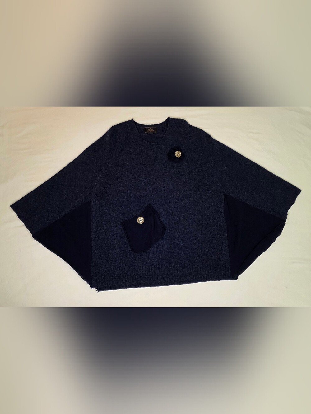 Rare Brooks Brothers 100% Shetland Wool Sweater Poncho Navy L Made In Scotland